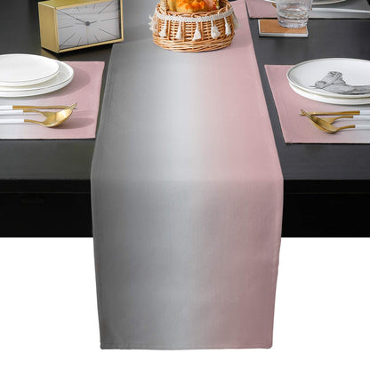 LaBLUUX Table Runner with 6 Place Mats, Gradient Color Pink Gray Cotton-Linen Dining Mat Sets Heat Resistant Washable Placemat for Dining Table/Kitchen/Living Room/Office/Picnic 13x90 Inch