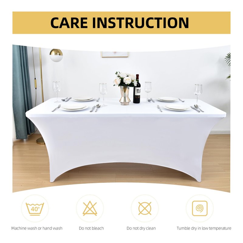 ZarzaaSik 2-Pack 4ft White Spandex Table Covers for Rectangular Folding Tables - Wrinkle Resistant Stretch Tight Table Cloths - Ultimate Fitted Table Protector for Parties, Banquet, and Wedding