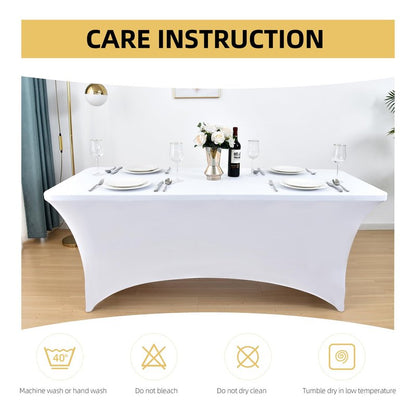 ZarzaaSik 2-Pack 4ft White Spandex Table Covers for Rectangular Folding Tables - Wrinkle Resistant Stretch Tight Table Cloths - Ultimate Fitted Table Protector for Parties, Banquet, and Wedding