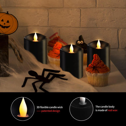 3x4 Flickering Flameless Candles Set of 3, 2AA Battery Life 600 Hours Battery Candles Flickering with Timer,4 inch Flameless Candles with Remote for Home Wedding Party Halloween Decoration, Black