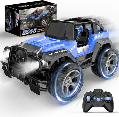 DEERC DE42 Remote Control Car RC Racing Cars1:18 Scale 80 Min Play 2.4Ghz LED Light Auto Mode Off Road RC Trucks with Storage CaseAll Terrain SUV Cars Toys Gifts for Boys Kids Girls TeensBlue