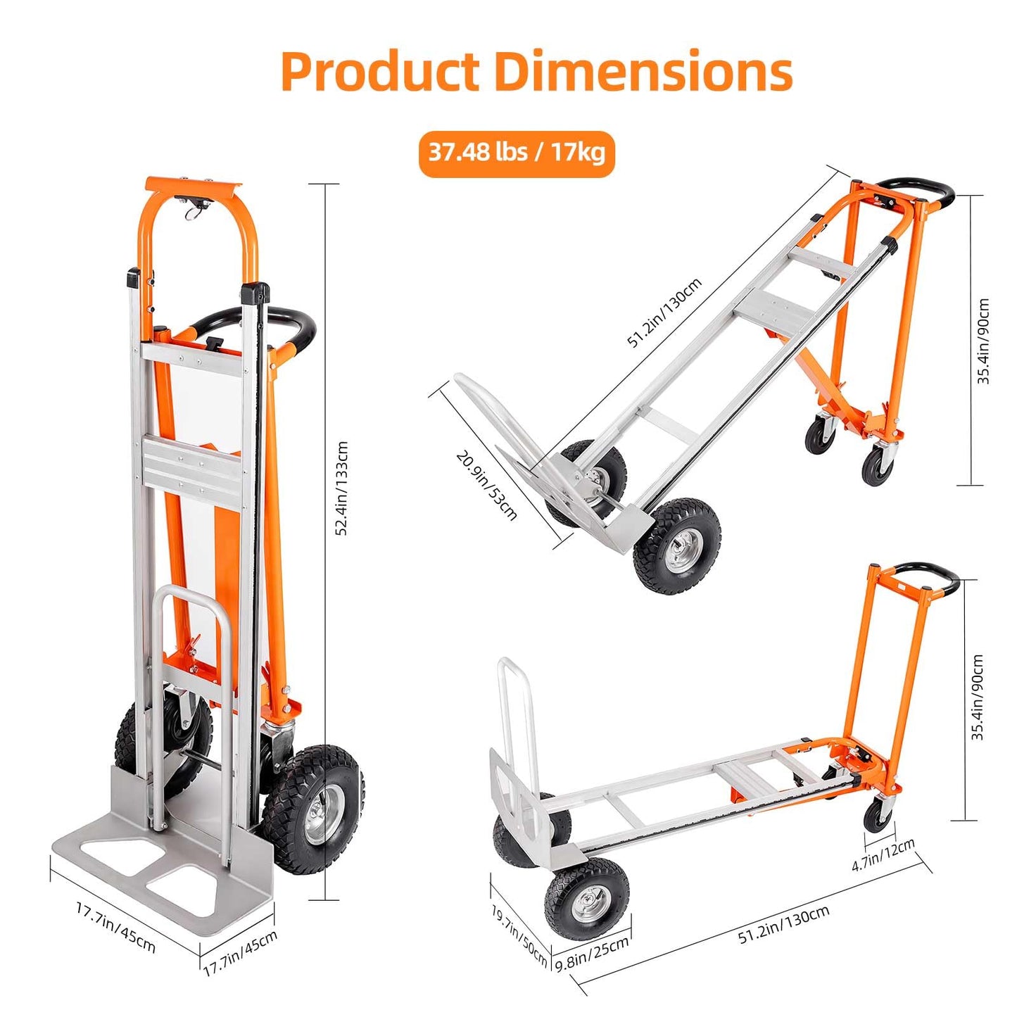 3 in 1 Heavy Duty Hand Truck, 1000 lbs Folding Dolly with 4 Pneumatic Wheels, Portable Aluminum with Telescoping Flatbed Hand Truck for Luggage, Travel, Moving, Shopping, Office Use