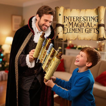 Inspired Magic Scroll Building Block Set with 7 Unique Wizard Wands Movie Fantasy Fans DIY Construction Toy for Enthusiasts Ideal Gift for Kids &amp Collectors