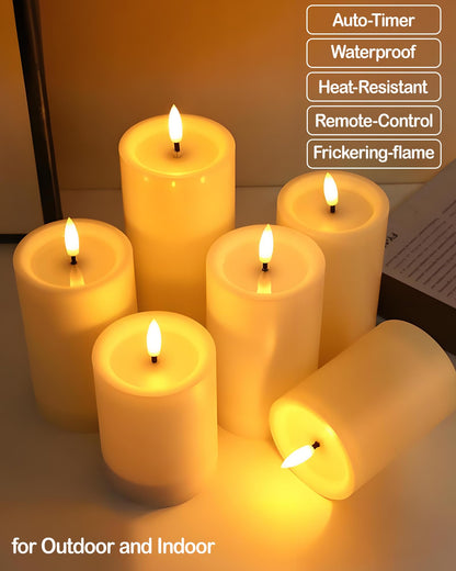 Gmnee 3"x4" Outdoor Waterproof Flameless Candles with Remote and Timers, LED Candles, Battery Operated Candles, Electric Fake Pillar Candles for Patio, Porch, and Lanterns Decor (White, Plastic)
