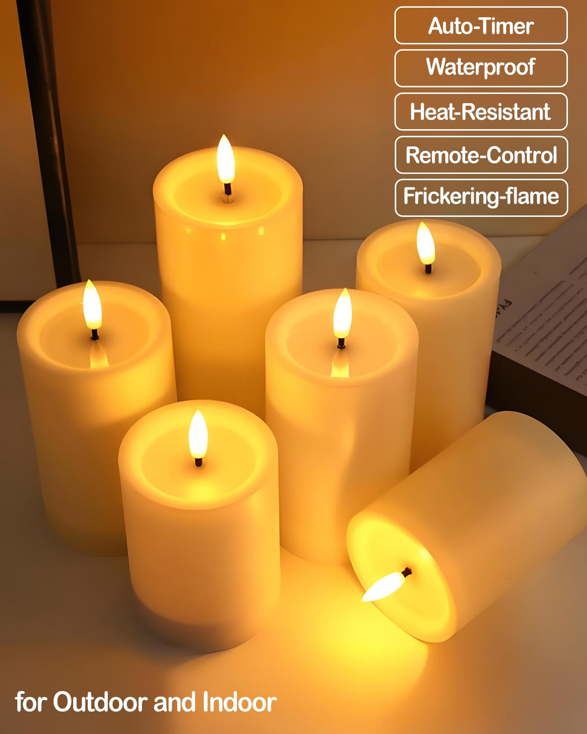 Gmnee 3"x6" Outdoor Waterproof Flameless Candles with Remote and Timers, LED Candles, Battery Operated Candles, Electric Fake Pillar Candles for Patio, Porch, and Lanterns Decor (White, Plastic)