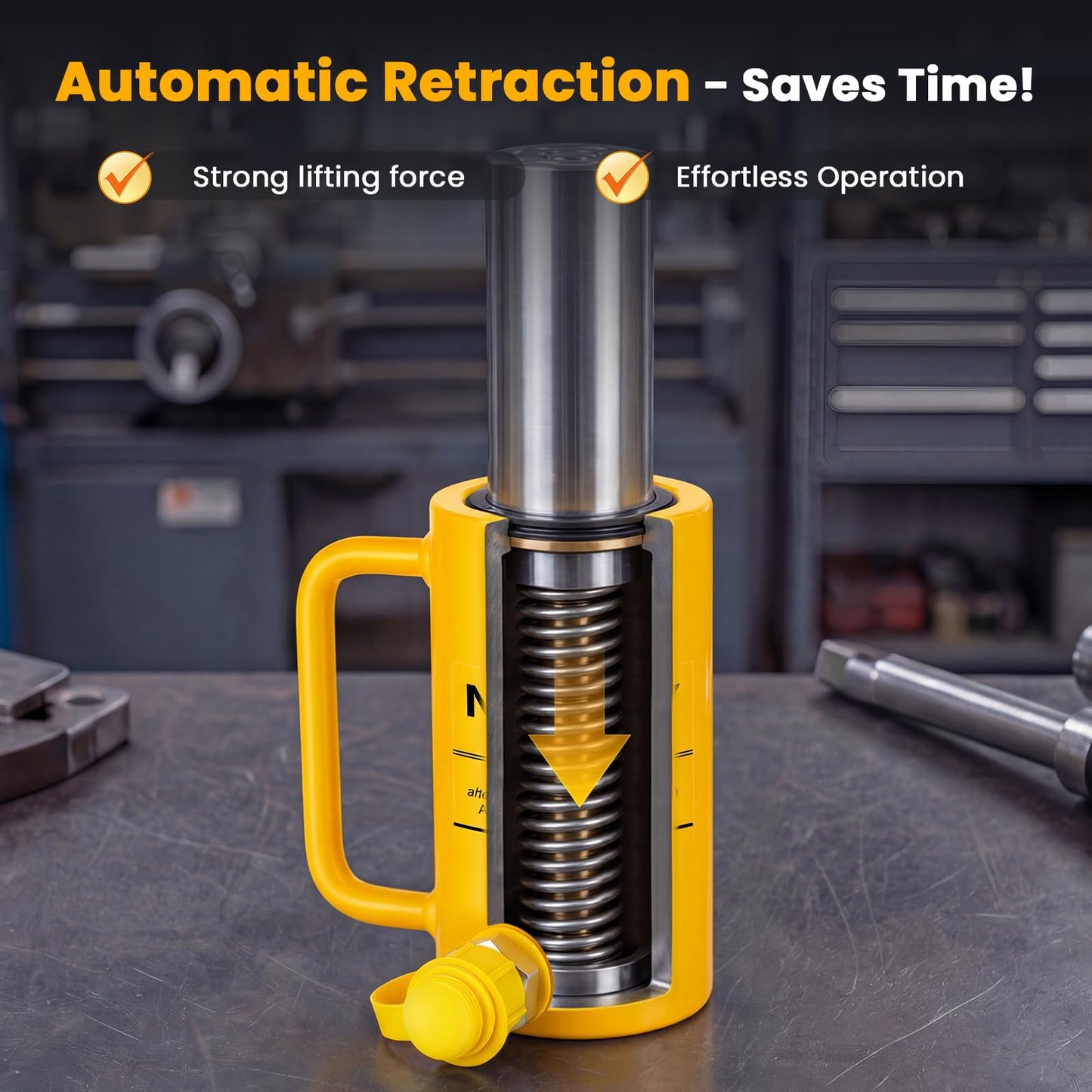 NEWTRY 20 ton Hydraulic Cylinder Long Jack 4” Stroke Porta Power Ram Jack Lifting Cylinder Retract Automatically for Shipbuilding Bridge Construction