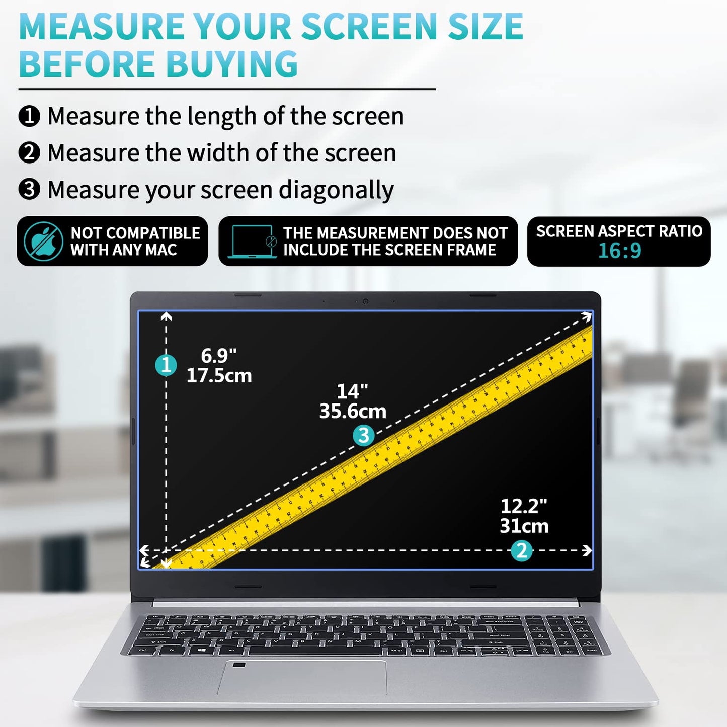 F FORITO 2 Pack 14 inch Anti Glare Laptop Screen Protector, Anti Scratch & Anti Fingerprint Screen Filter Compatible with 14" HP/DELL/ASUS/Acer/Samsung/Lenovo/Toshiba with 16:9 Aspect Ratio Laptop