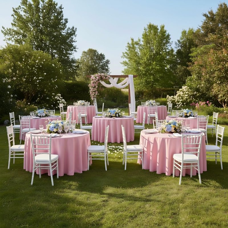 sancua Round tablecloth 90 Inch Diameter, 8 Pack - Circle Polyester Fabric Table cloth for Wedding Christmas Party Reception Banquet Birthday, Washable Formal Table Cover (Fit 30-72 Inch Tables), Pink