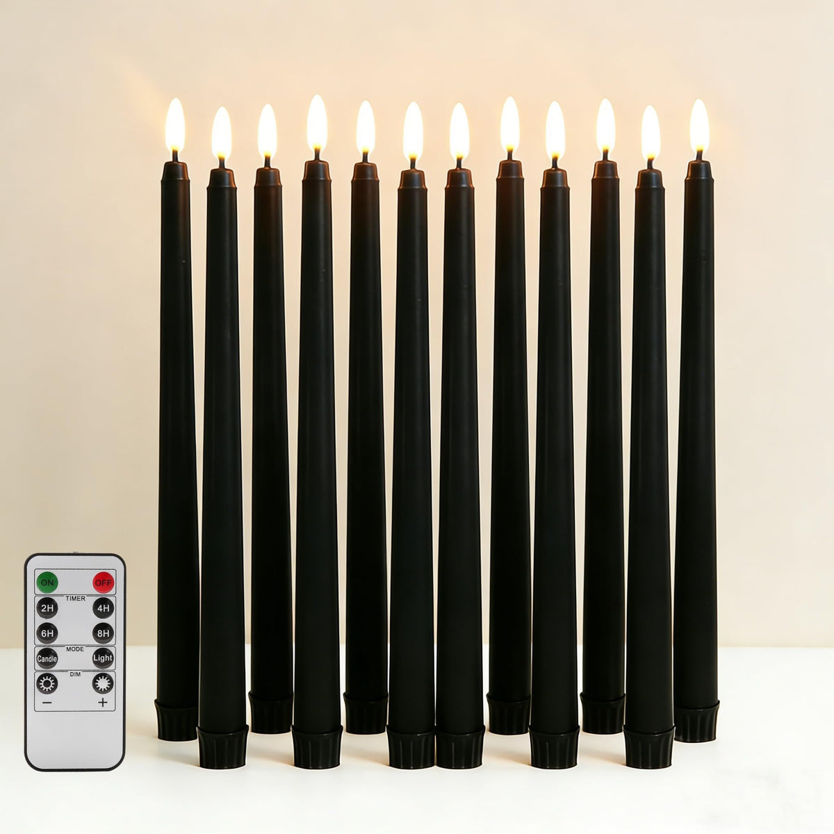 Ni-JASW Black Flameless Taper Candles with Remote, Flickering Battery LED Candlesticks Home Decor Set of 12