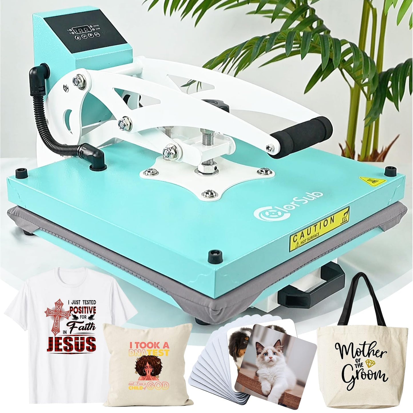 ColorSub 15x15 Heat Press for T-Shirt with Slide Out Drawer, Sublimation Heat Press Machine, Teal