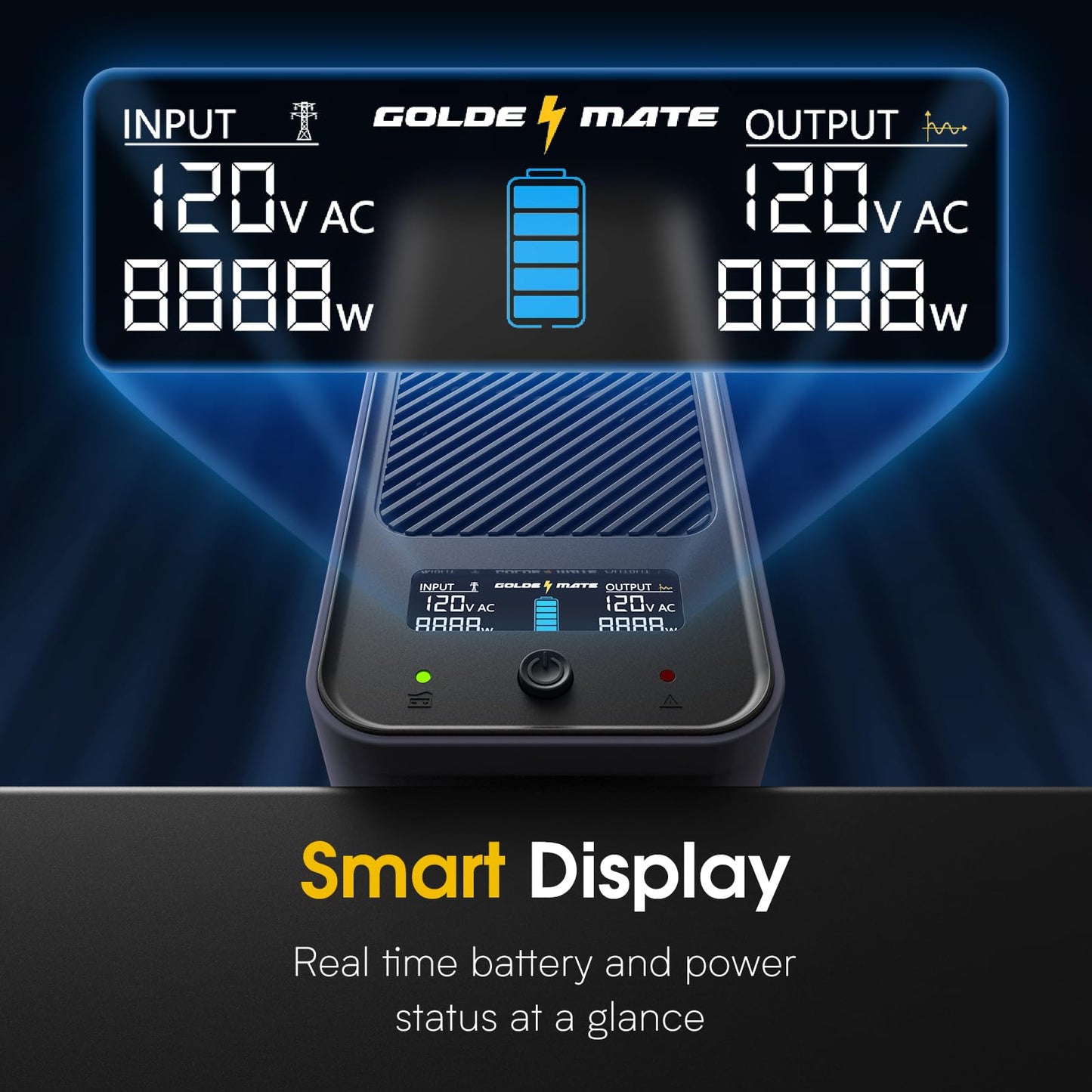 GOLDENMATE 1000VA/800W Lithium UPS Battery Backup and Surge Protector, Sinewave UPS System with LiFePO4 Battery(230Wh), Updated Pro Ver. with USB Communication Port, 8 Outlets, LCD Display, Gray
