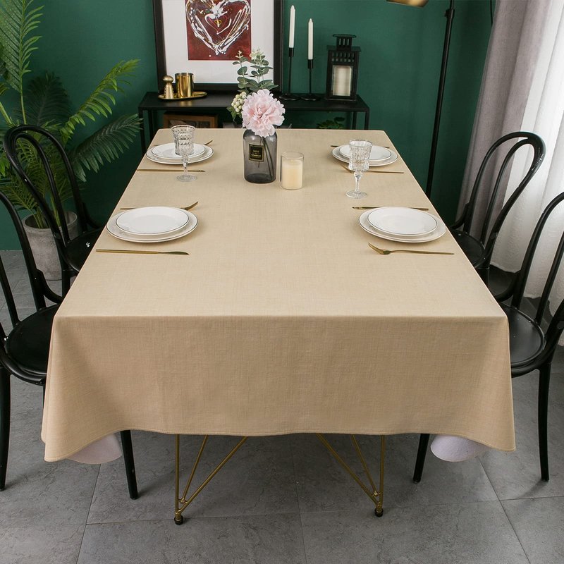 LIBERECOO Vinyl Tablecloth with Flannel Backing, Champagne, Waterproof, Stain-Resistant, Easy-Clean Table Cover for Dining, Kitchen, and Outdoor Use, 60" x 84" Rectangle
