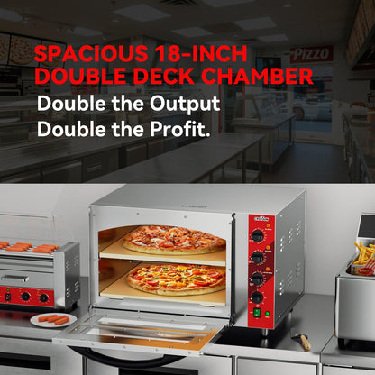 CROSSON Commercial Double Deck 18 Inch Countertop Electric Pizza Oven with 15mm Thick Pizza Stone, Indoor Pizza Bakery Oven for Commercial Use Only,240V/4500W