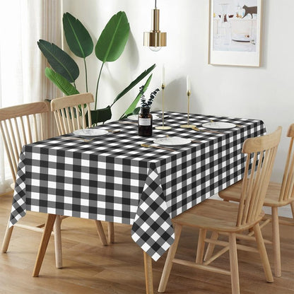 QIKSION Black Gingham Tablecloth Disposable 3 Pack, 54 x 108 Inch Black and White Checkered Table Cloth for Picnic, Outdoor BBQ Decorations, Birthday Party Supplies, Rectangle, Plastic Table Cover