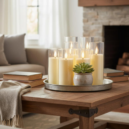 Homemory Ivory Acrylic Flameless LED Candles, Battery Operated with Remote Control and Timer, Electric Fake Candles for Wedding, Home Decor, Set of 9