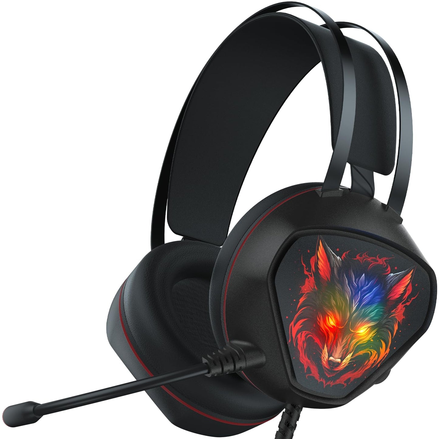 Gaming Headset for Xbox Series X/S, Xbox One, PS5, PS4, PC with 7.1 Surround Sound, Wired Gaming Headphone with Noise Cancelling Mic, Dynamic RGB Light for Xbox Controller, Switch (BlackRed)