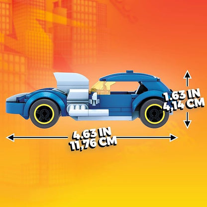 MEGA Construx Hot Wheels Race Car Building Toys Set Twin Mill with 111 Pieces 1 Micro Action Figure Driver Blue Kids Ages 5+ Years