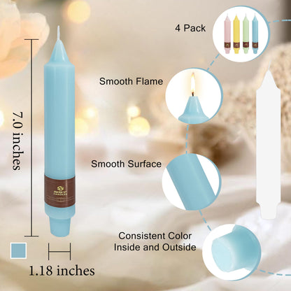 Pastel Short Taper Candle 7 Inch Candlesticks Unscented Dripless Tapered Candle Set for Home Decor Wedding Party Dinner Candles, 4 Pack