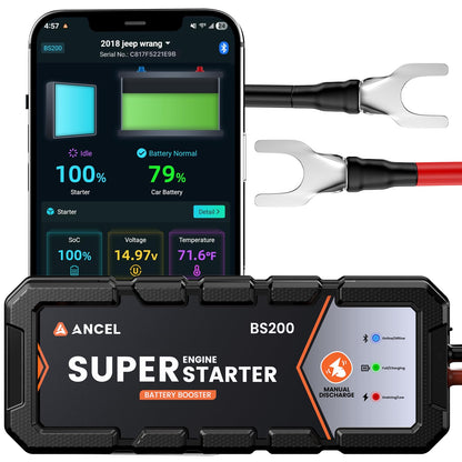 ANCEL BS200 Engine Super Starter - Permanently Connected Jump Starter with Capacitor, Proactive Car Battery Maintainer & Smart Health Monitor, -40℉~176℉ UltraSafe Battery Booster for 3.0L Vehicles