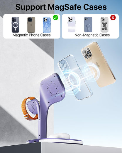 EXW for Magsafe Charger Stand,Charging Station for Multiple Devices,Wireless Charger for iPhone 17 Air 16 15 14 13 12 Series,Apple Watch Series 1-10/Ultra,AirPods Pro with LED and Adapter (White)