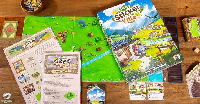Asmodee Cozy Stickerville Board Game - Narrative Strategy Game of Village Building &amp Storytelling Family-Friendly Fun for Kids &amp Adults Ages 8+ 1-6 Players 30 Minute Playtime
