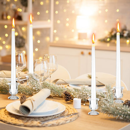 48 Pcs Taper Candlestick Holder Clear Glass Candle Holder with 10 Inch White Candles 8 Hours Burn Time Smokeless Candles for Wedding Table Centerpiece Party Decorations