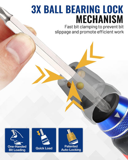 WORKPRO 12-in-1 Ratcheting Multi-Bit Screwdriver Set, Quick-load Mechanism Screwdriver with Double End Bits in Handle