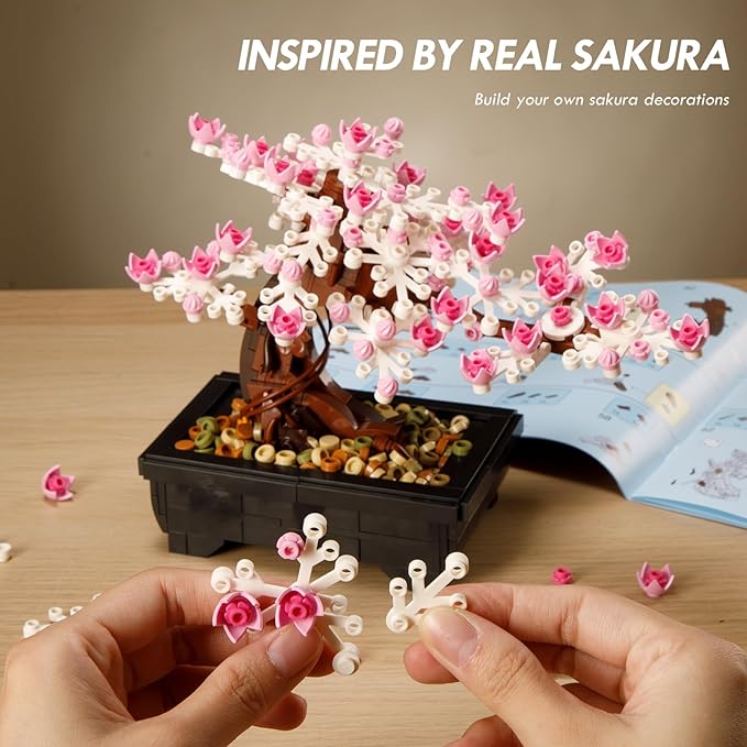 Vamuss 3-In-1Le-go Bonsai Tree Building SetCherry Blossom Tree Building SetDIY Plant Model Botanical Collection Design Kit for AdultsCreative Gift for Home Décor and Office Art