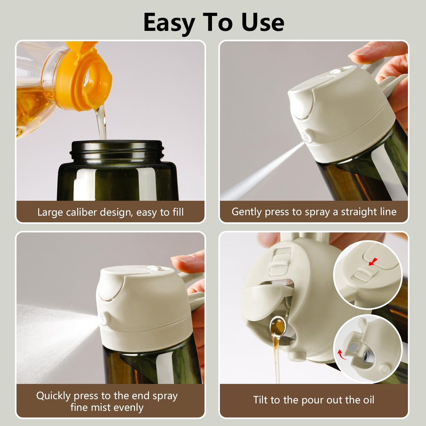 Olive Oil Dispenser and Oil Sprayer – 16oz/470ml Glass Light-Proof Oil Pourer for Kitchen, Air Fryer, Cooking, Salad, and BBQ