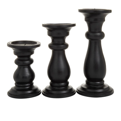 Deco 79 Mango Wood Decorative Candle Holder Turned Style Pillar Candle Stand, Set of 3 Candlestick Holder 10", 8", 6"H, Black