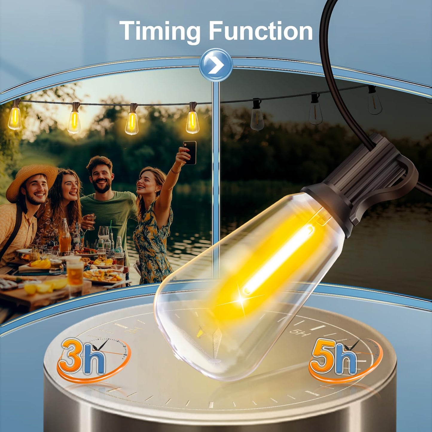 Outdoor String LED Patio Lights - 100Ft 30M Outside Waterproof Light with Remote Dimmable ST38 Shatterproof Bulb Connectable Hanging Outdoor Electric Lighting for Backyard Yard Gazebo Porch Party