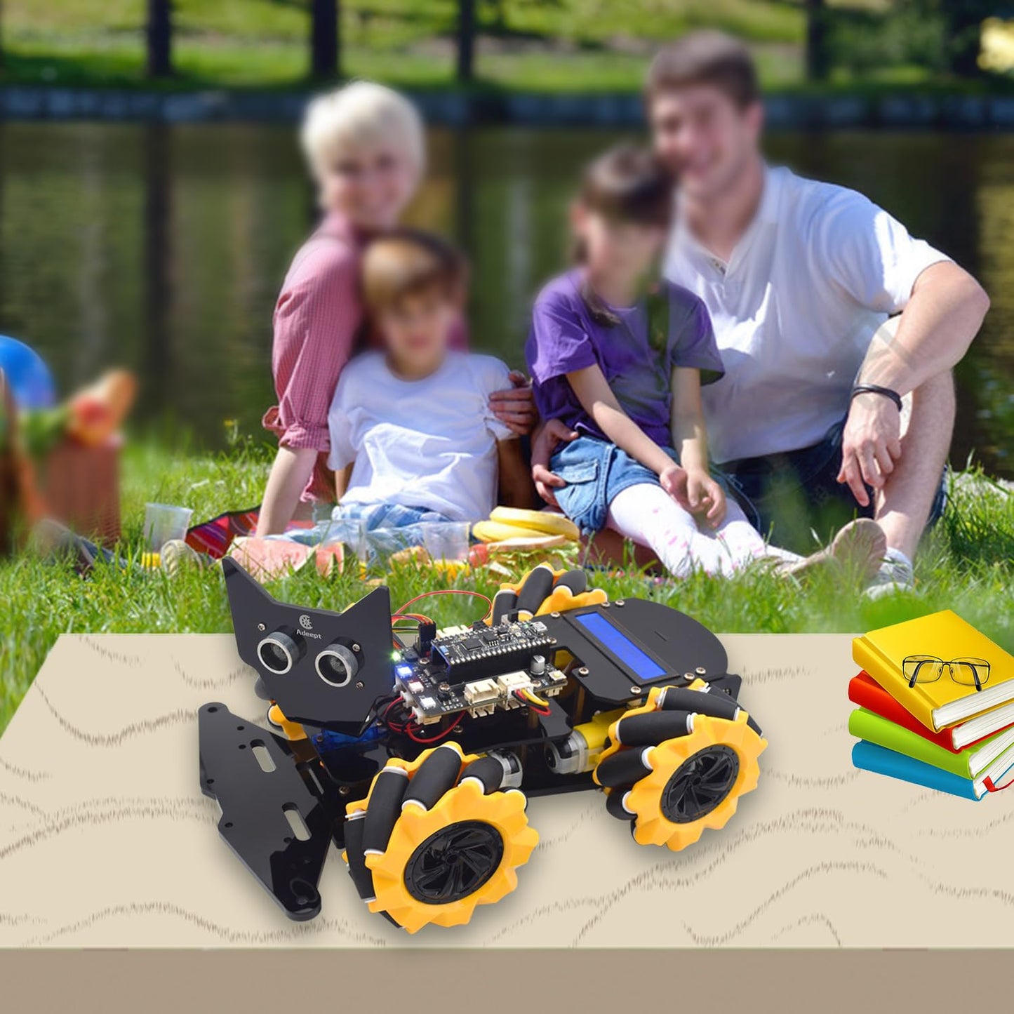 Adeept 4WD Robot Kit Omni-Directional Mecanum Wheels Car for ESP32-S3 Banana Pi PicoW-S3 DIY STEM Remote Educational Robotic with LCD1602 Display, Python Code PDF Tutorials
