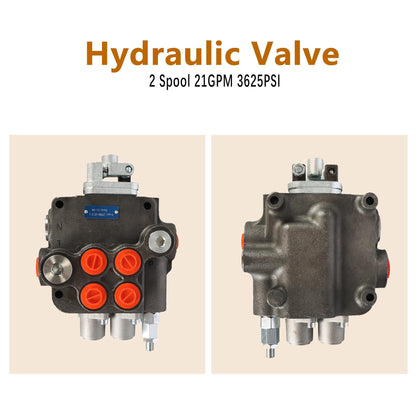 kimllier 2 Spool Hydraulic Valve 21GPM 3625PSI Hydraulic Directional Control Valve w/Joystick SAE Ports Double Acting Valve