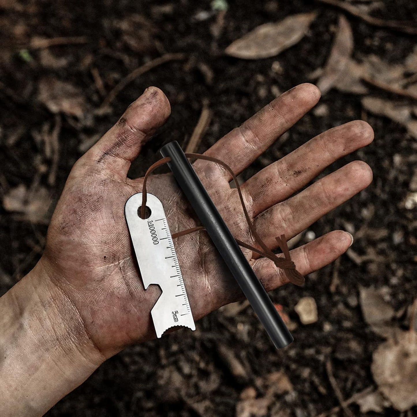 BCHARYA Fire Starter Survival Tool, Ferro Rod Kit with Leather Neck Lanyard and Multi-Tool Striker, Flint and Steel Survival Igniter with Tinder Rope and Tab for Camping, Hiking and Emergency