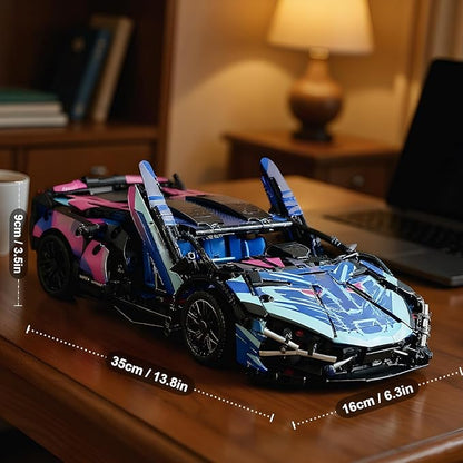 DIY RC Kit - 1280PCS Building Blocks for Adults &amp Kids 1:14 Scale Remote Control Sports Car with LED Lights STEM Building Blocks for Creative Play