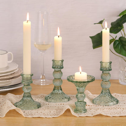DARJEN Green Glass Candlestick Holders Set of 6, 4" H & 5" H Taper Candle Holders for Candlesticks & Pillar Candles, Diamond Candle Holders for Wedding Party Table Centerpiece, Home Decor