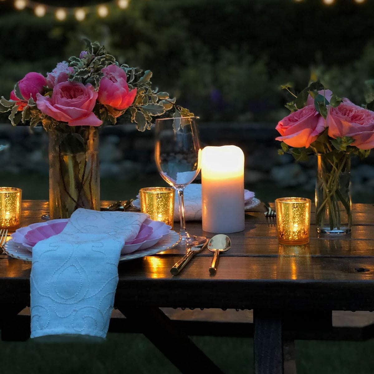 DEVI Gold Votive Candle Holders 24 Pcs, Mercury Tealight Candle Holder Glass, Gold Wedding Centerpieces for Table Decorations, Valentine Diwali Party Bridal Shower Decorations