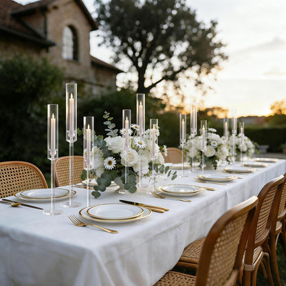 Vincidern 12pcs Clear Taper Candle Holder Centerpieces for Tables, Acrylic Candlestick Holder for Table, Long Candle Stick Candle Stand for Wedding Party Holiday, Event Decor