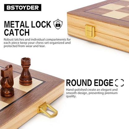 Magnetic Wooden Chess Set for Adults Kids 15 Folding Chess Boards with 2 Extra Queens Portable Travel Chess Sets with Pieces Storage Slots Beginner Chess Game Set for Kids Adults