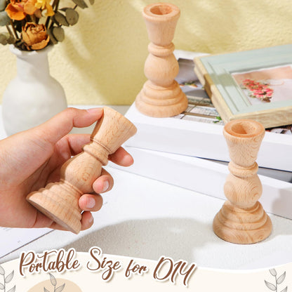 Nitial 12 Pcs Wood Candlestick Holders Unfinished Classic Wooden Candle Holders Small Unfinished Candlestick for Crafts DIY Xmas Christmas Gift Decoration (4 Inch)
