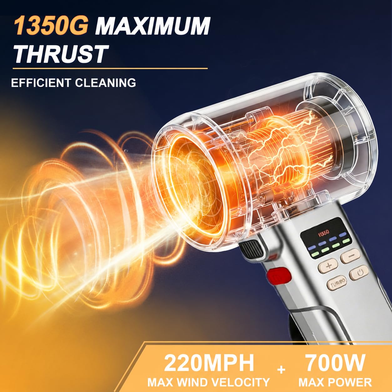 VortLab Car Dryer Air Blower & 730PRO Cordless Leaf Blower | 760CFM/220MPH Turbo Blower | 5 Speed Modes & Detachable Battery | Perfect for Yard Cleanup, Snow Removal & Car Drying (Gold Silver)