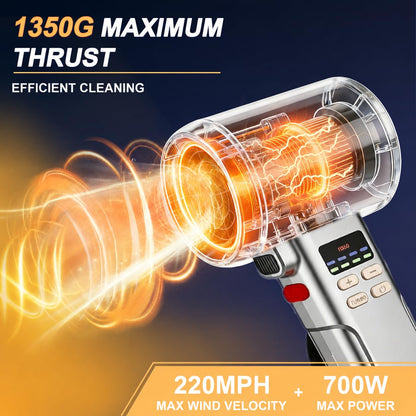 VortLab Car Dryer Air Blower & 730PRO Cordless Leaf Blower | 760CFM/220MPH Turbo Blower | 5 Speed Modes & Detachable Battery | Perfect for Yard Cleanup, Snow Removal & Car Drying (Gold Silver)