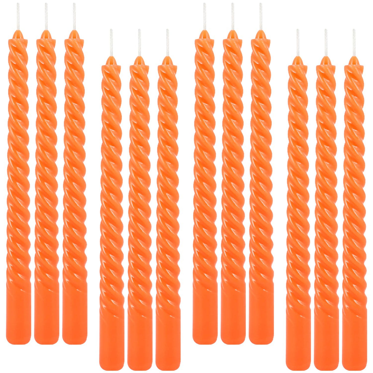 12Pack 10 Inch Orange Spiral Taper Candles?Unscented and Long Burning Dripless Twisted Candlesticks for Home Fall Decor,Gift,Wedding, Birthday,Mother's Day