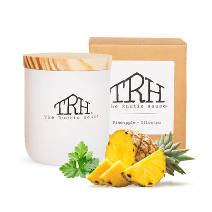 The Rustic House, Soy Candle, Pineapple + Cilantro - Long Burning, Non-Toxic, Wood Lid, Aesthetic Glass Jar