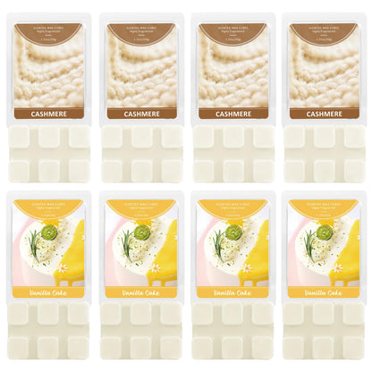 SCENTORINI Wax Melts, Wax Cubes Strong Scent, Summer Scents, 4 Cashmere & 4 Vanilla Cake Scented Wax Melts for Warmer, Home Fragrances