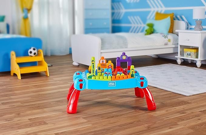 Mega Bloks First Builders Build 'n Learn Table with Big Building Blocks Building Toys for Toddlers (30 Pieces)