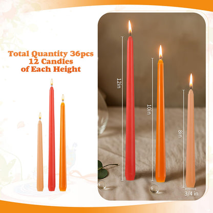 MTLEE Taper Candles 8/10/12 Multi Height Unscented Taper Candles 8 Burn Hours for Dinner Decorative Home Decoration Fall Thanksgiving Wedding Party Candlesticks(Gradient Orange,36)