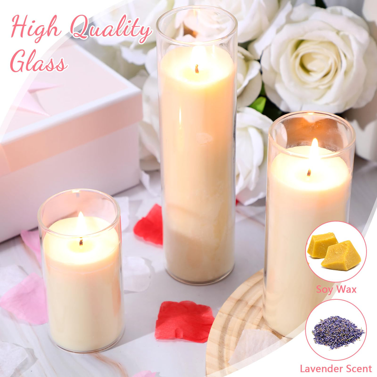 6 Pcs White Devotional Candles in Glass 2 x 8 Inches Catholic Soy Wax Votive Prayer Long Burning Religious Candles for Wedding Sanctuary Vigils Blessing Church Meditation