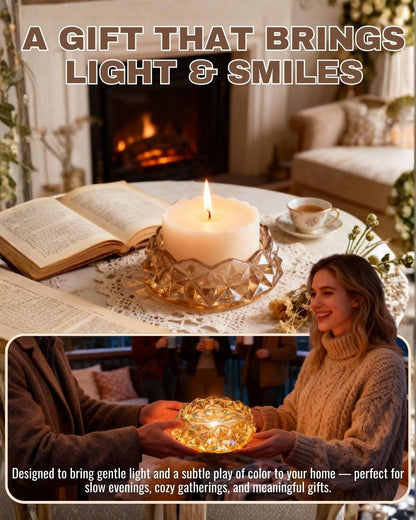 Loyipu Geometric Glass Candle Holder for 3-Wick Candles – 6in Large Crystal Candle Tray for Large Jar Candles, Scented Candles & Diffusers(Honey Amber)
