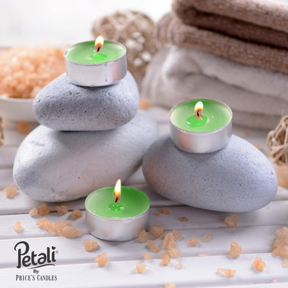 Price's Petali Range Lime and Basil Pack of 18 Scented Tea Lights Candle for Home & Events | 4 Hour Burn Time Scented Candles for All Occasions | Long Burning Tealights Gifts for Women & Men